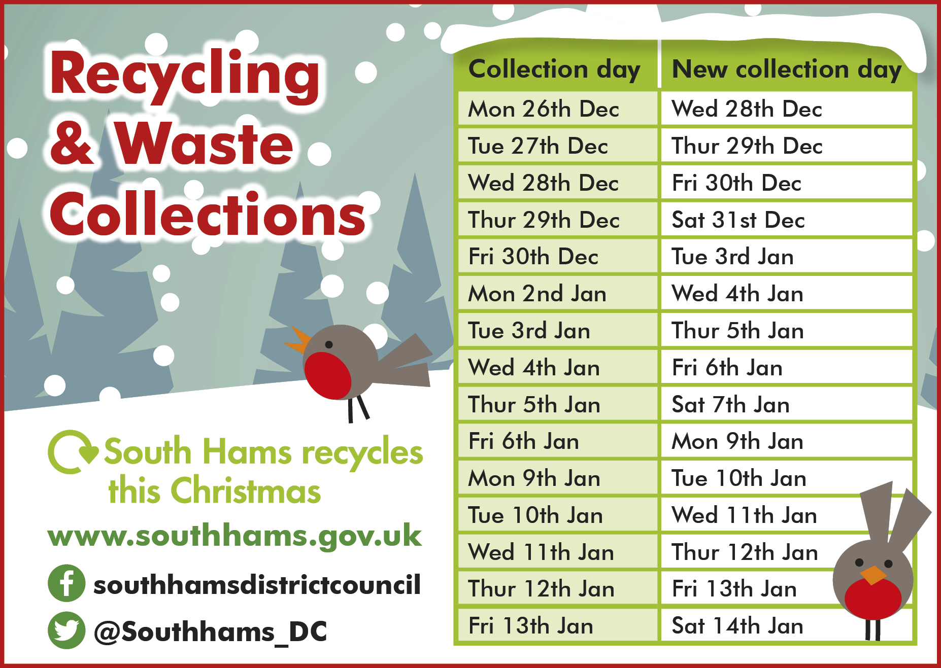 Christmas Recycling and Waste Collections in the South Hams